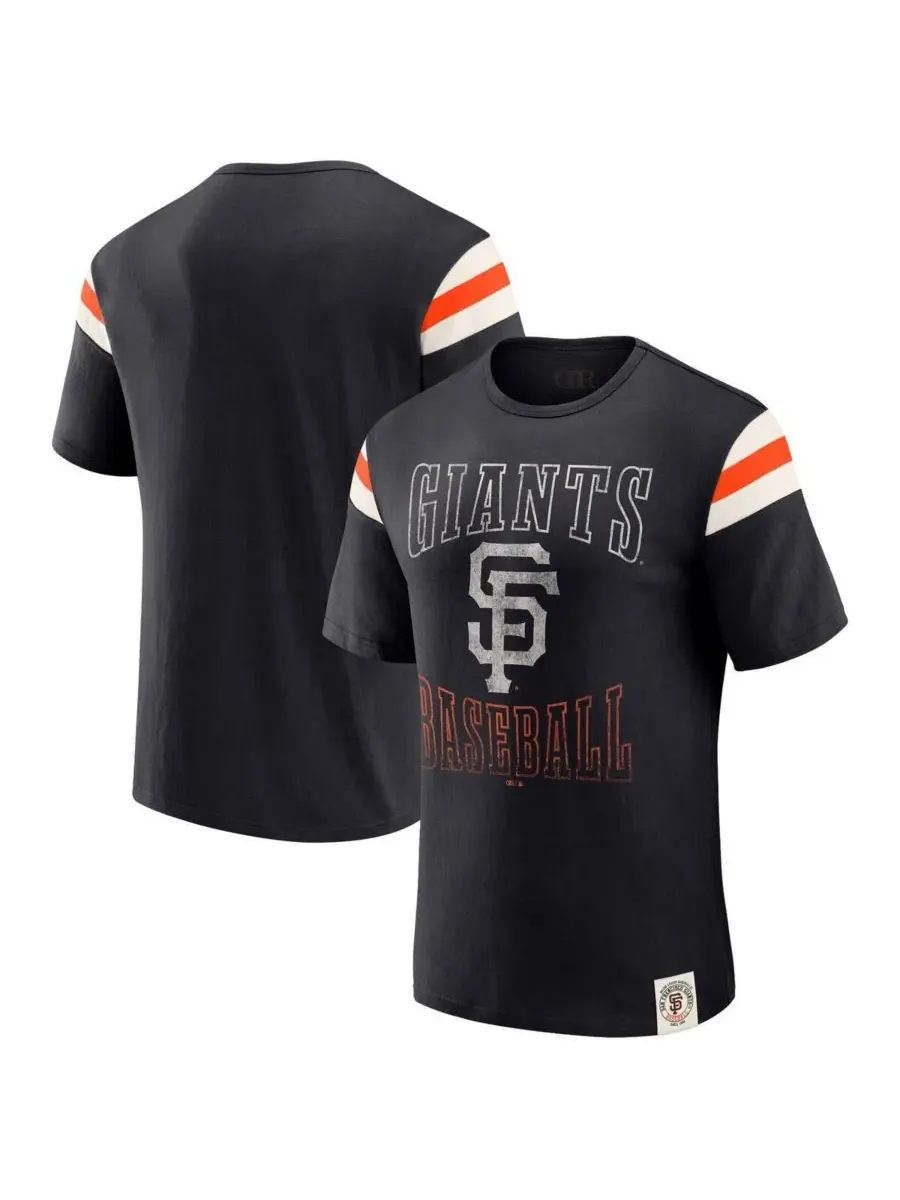 Футболка с принтом San Francisco Giants, модель Distressed Sleeve Stripe Fanatics — изображение 1 из 4, черный