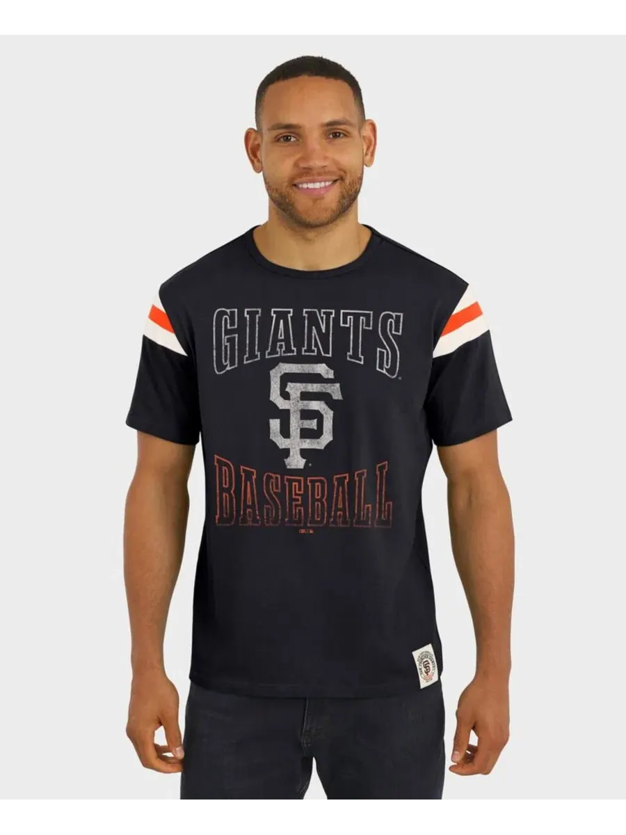 Футболка с принтом San Francisco Giants, модель Distressed Sleeve Stripe Fanatics — изображение 4 из 4, черный