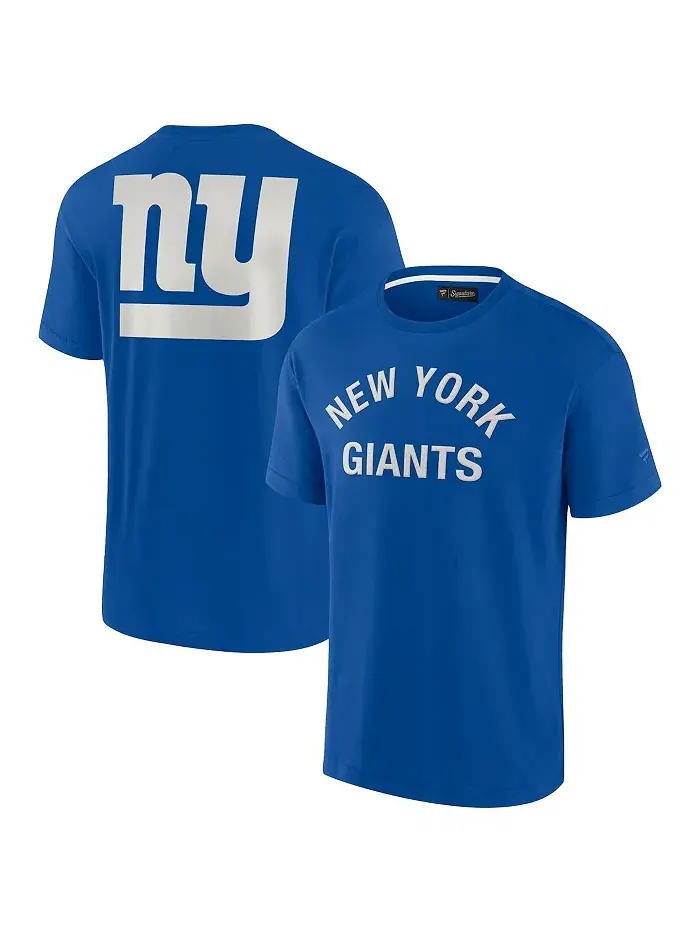 Мужская и женская футболка Royal New York Giants с коротким рукавом, супермягкая Fanatics Signature — изображение 1 из 3