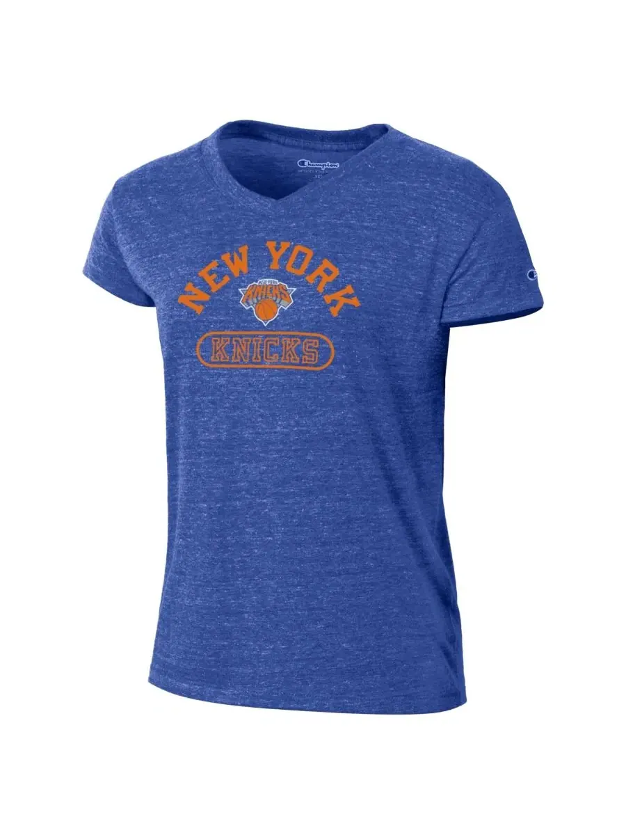 Футболка три-бленд с V-образным вырезом New York Knicks Champion — изображение 2 из 3, синий