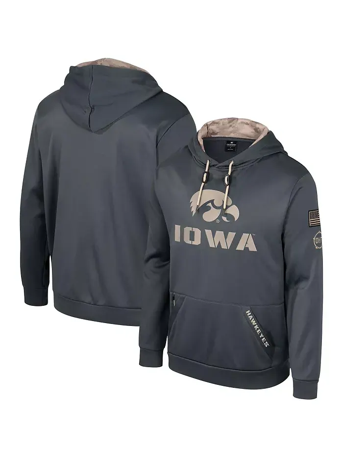 Мужская толстовка с капюшоном Iowa Hawkeyes OHT в стиле милитари, цвет угольный Colosseum — изображение 1 из 3