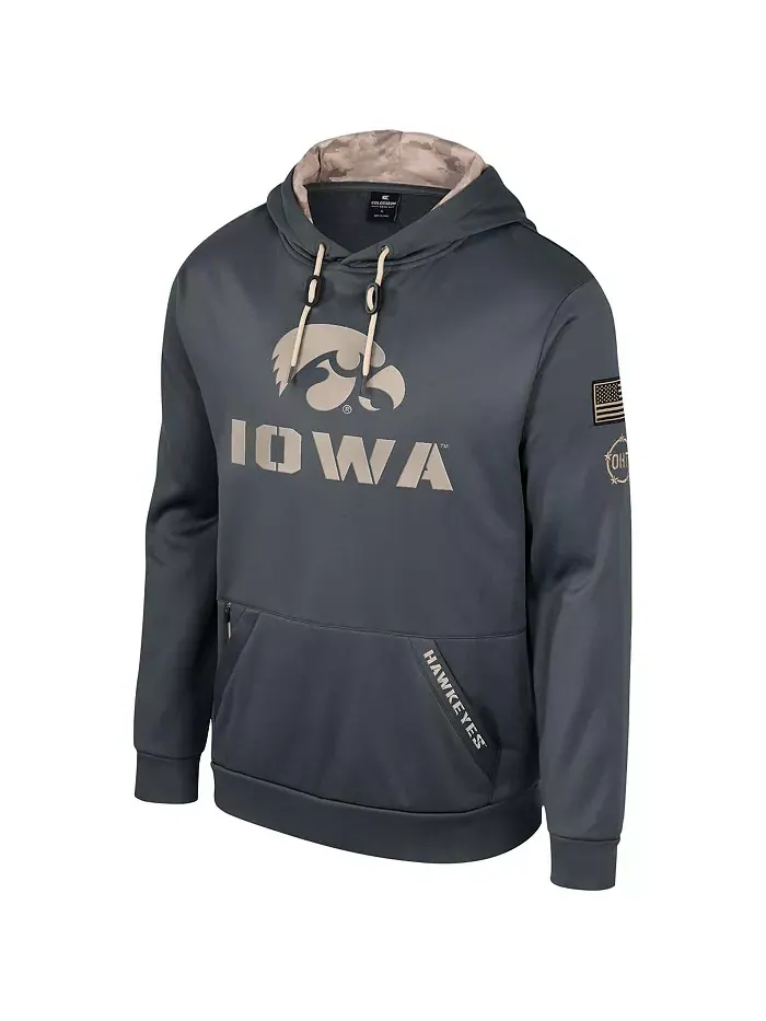 Мужская толстовка с капюшоном Iowa Hawkeyes OHT в стиле милитари, цвет угольный Colosseum — изображение 2 из 3