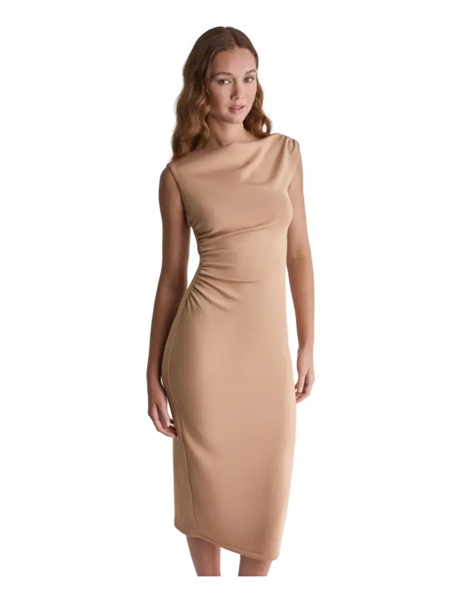 Платье-миди с одним плечом и драпировкой BCBG, Toffee Dust — изображение 3 из 6