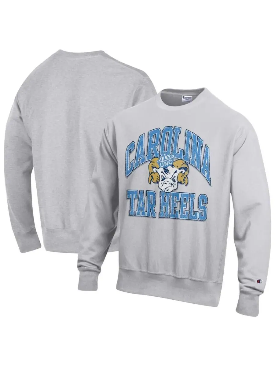 Champion Мужская серая толстовка с круглым вырезом и логотипом North Carolina Tar Heels с эффектом — изображение 1 из 3