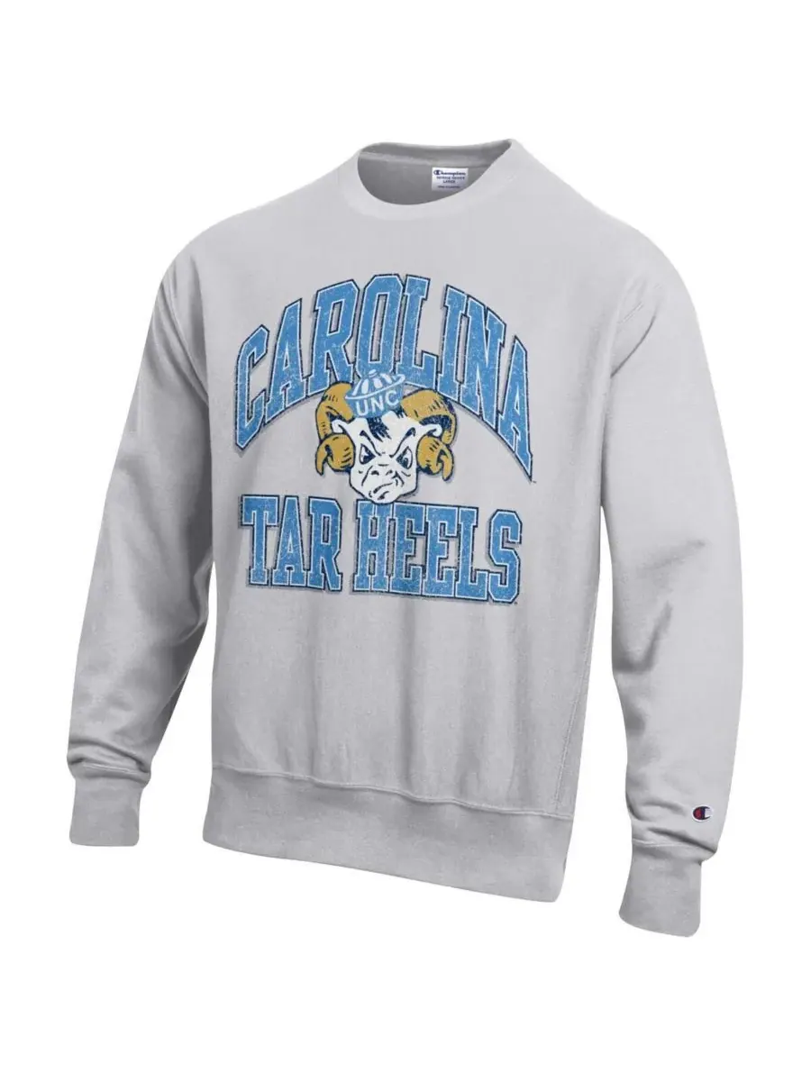 Champion Мужская серая толстовка с круглым вырезом и логотипом North Carolina Tar Heels с эффектом — изображение 3 из 3
