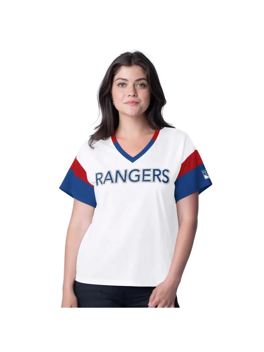 G-III 4Her by Carl Banks Женская белая футболка New York Rangers Rink оверсайз с V-образным вырезом — изображение 1 из 2