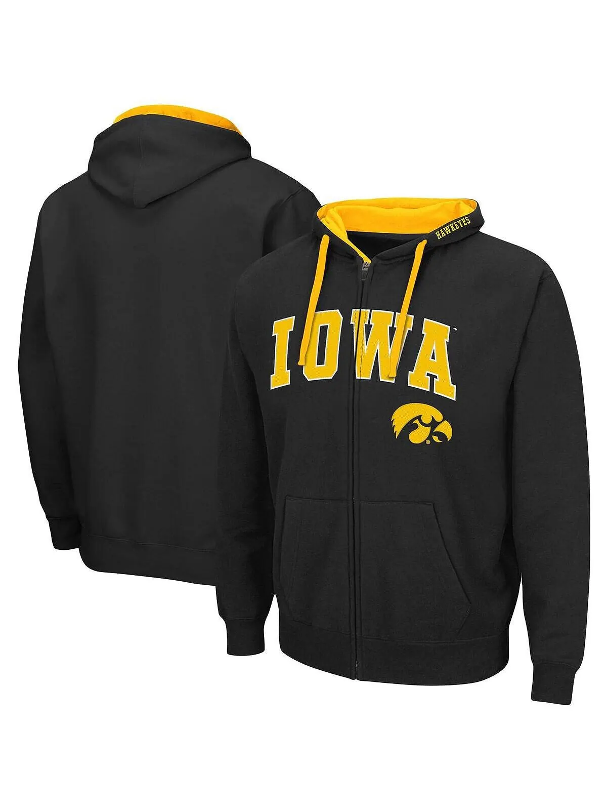 Мужская черная толстовка с капюшоном iowa hawkeyes big and tall с молнией во всю длину Colosseum — изображение 1 из 3, черный