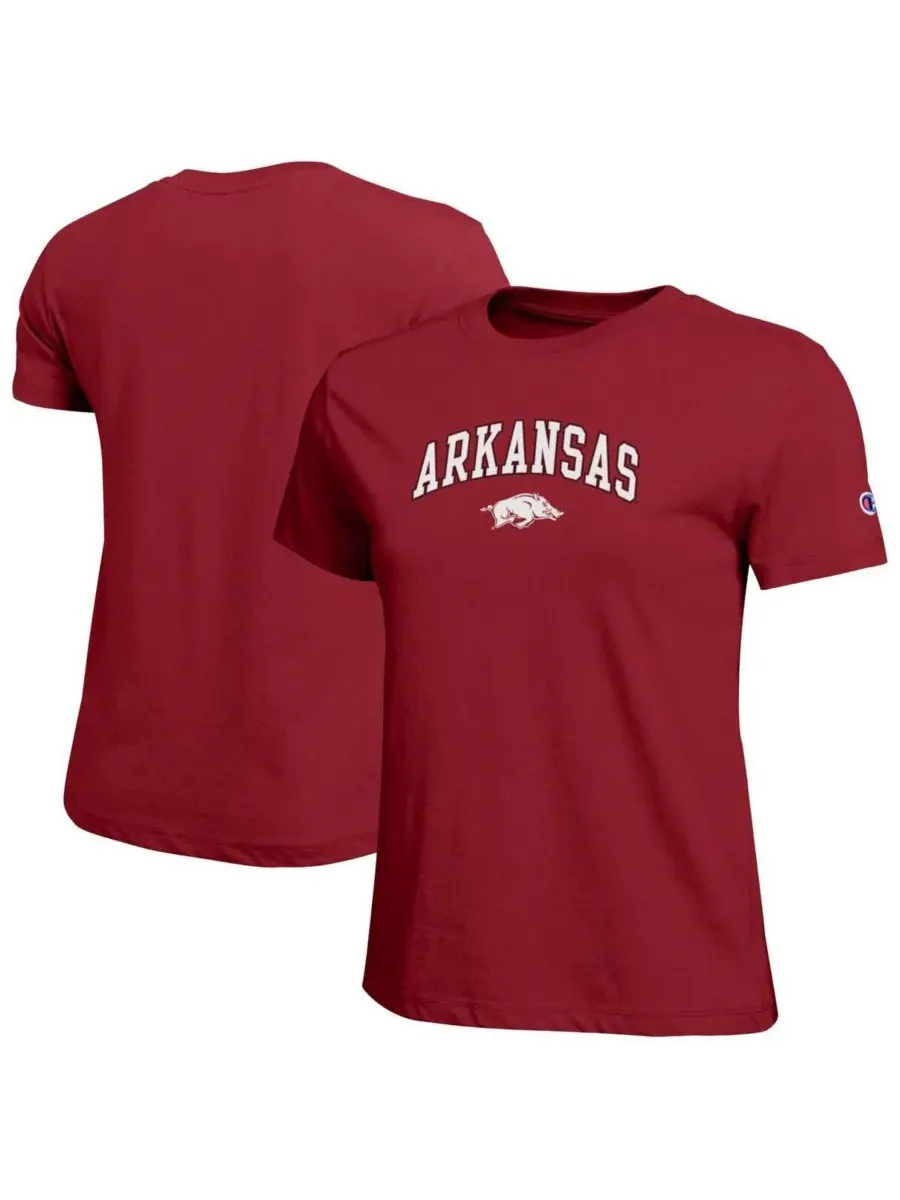 Женская футболка с логотипом команды Cardinal Arkansas Razorbacks «Arched Over Logo» Champion — изображение 1 из 3, красный