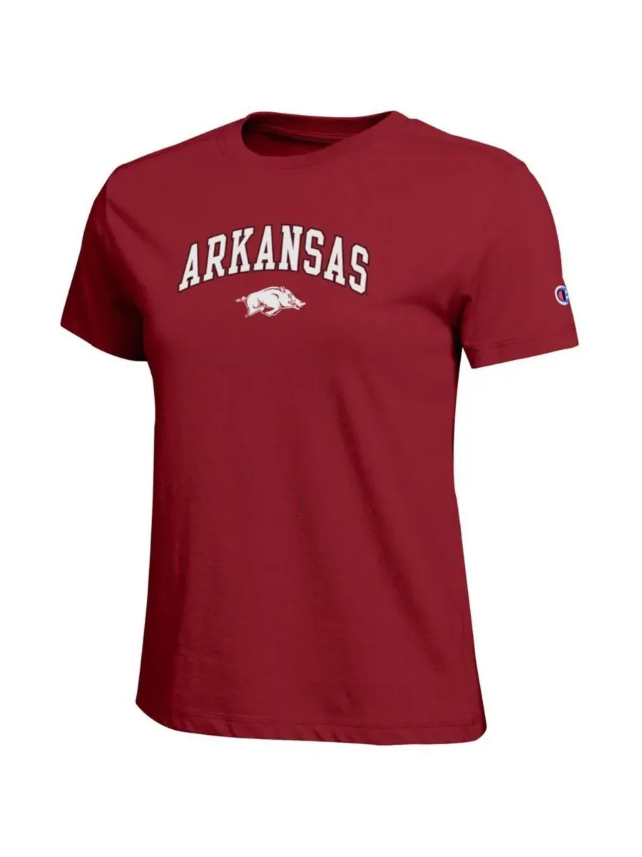 Женская футболка с логотипом команды Cardinal Arkansas Razorbacks «Arched Over Logo» Champion — изображение 3 из 3, красный
