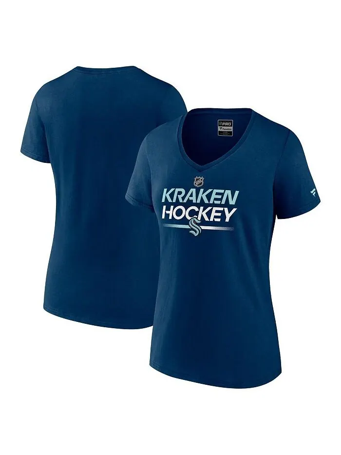 Женская футболка с v-образным вырезом с фирменным логотипом Deep Sea Seattle Kraken Authentic Pro — изображение 1 из 3