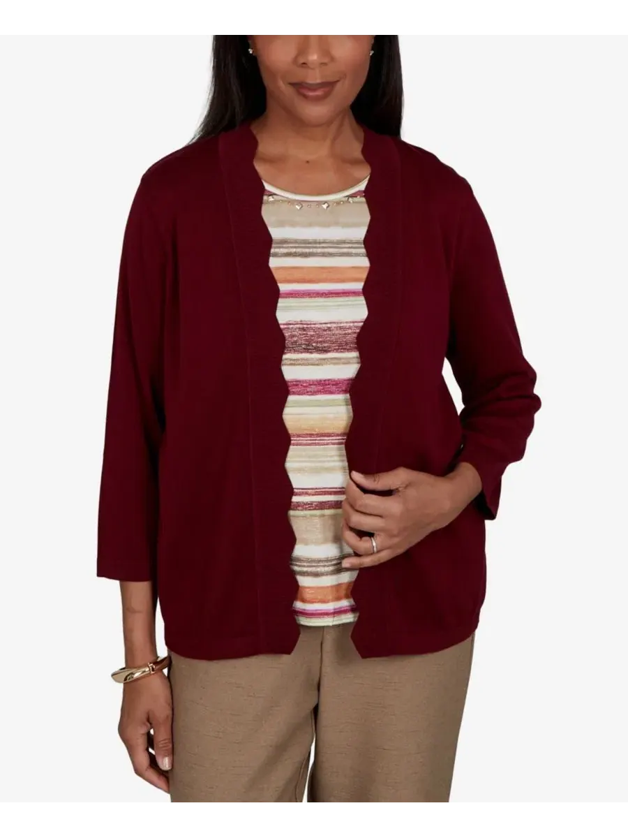 Свитер-два в одном с узором в полоску Union Square Scalloped Cardi Two In One Striped Sweater — изображение 1 из 5