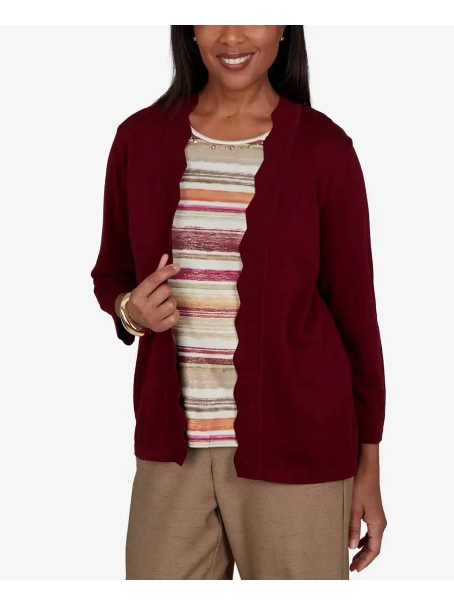 Свитер-два в одном с узором в полоску Union Square Scalloped Cardi Two In One Striped Sweater — изображение 2 из 5