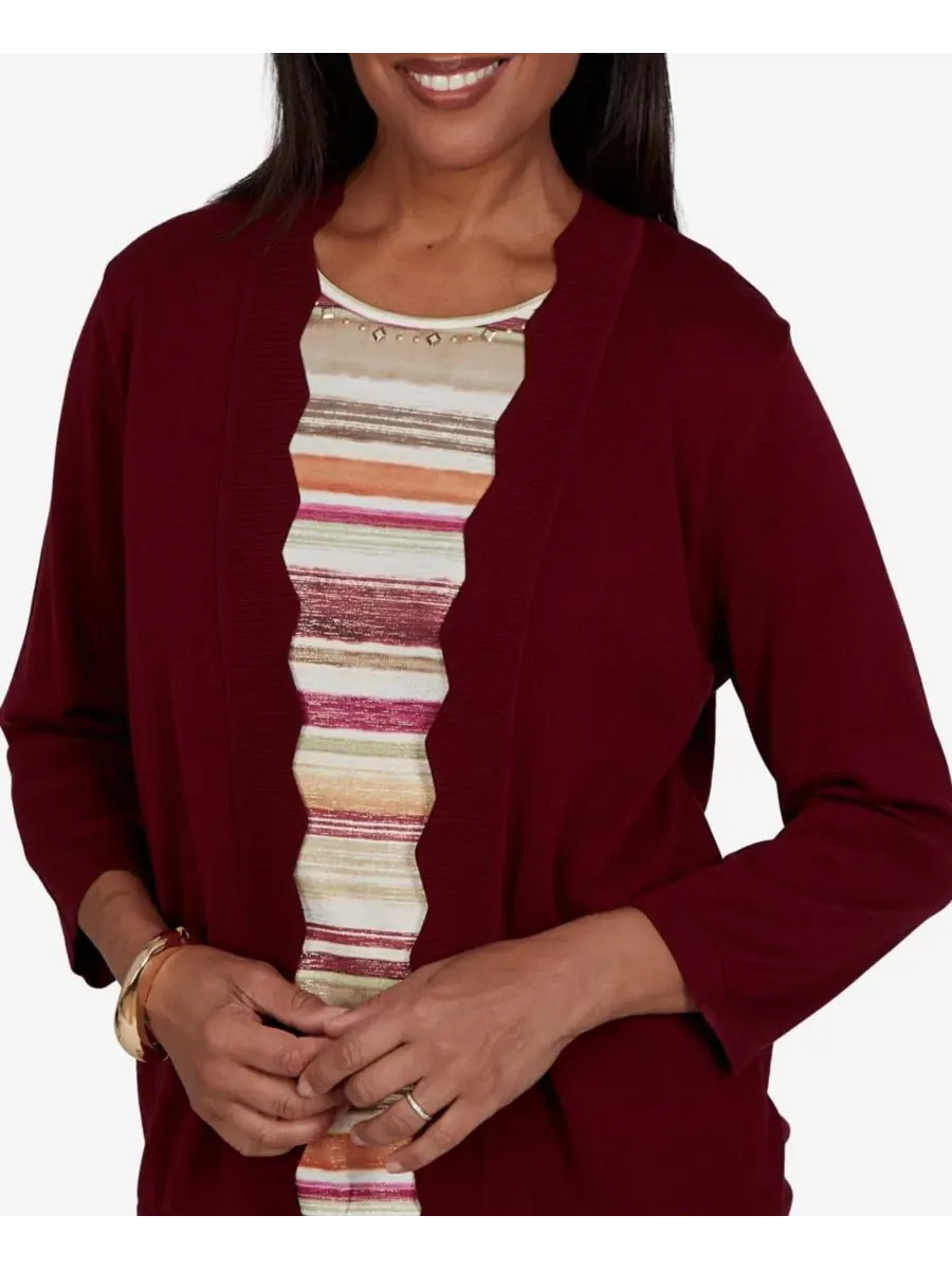 Свитер-два в одном с узором в полоску Union Square Scalloped Cardi Two In One Striped Sweater — изображение 4 из 5