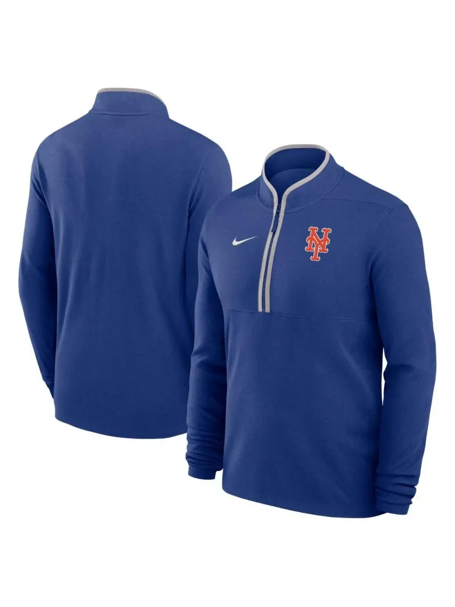 Мужская футболка Nike Royal New York Mets Dri-FIT Victory с половинной молнией Fanatics — изображение 1 из 3, серый