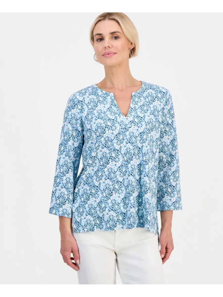 Туника с цветочным принтом, 3/4 рукав Style & Co, Pretty Peri — изображение 1 из 3