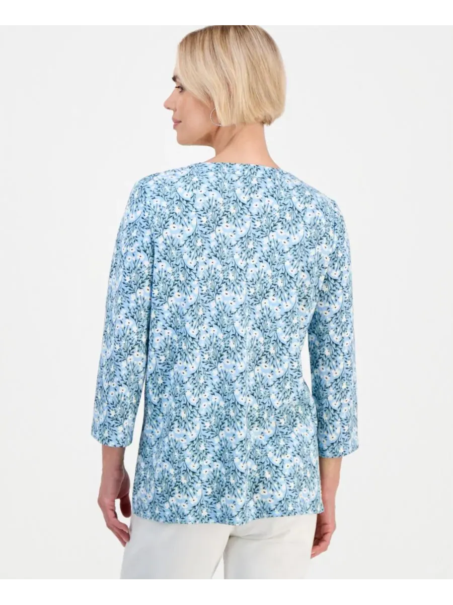 Туника с цветочным принтом, 3/4 рукав Style & Co, Pretty Peri — изображение 2 из 3