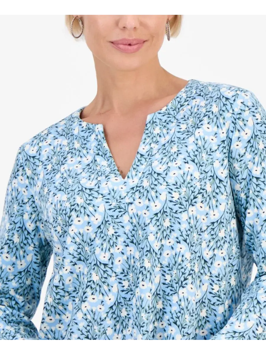 Туника с цветочным принтом, 3/4 рукав Style & Co, Pretty Peri — изображение 3 из 3