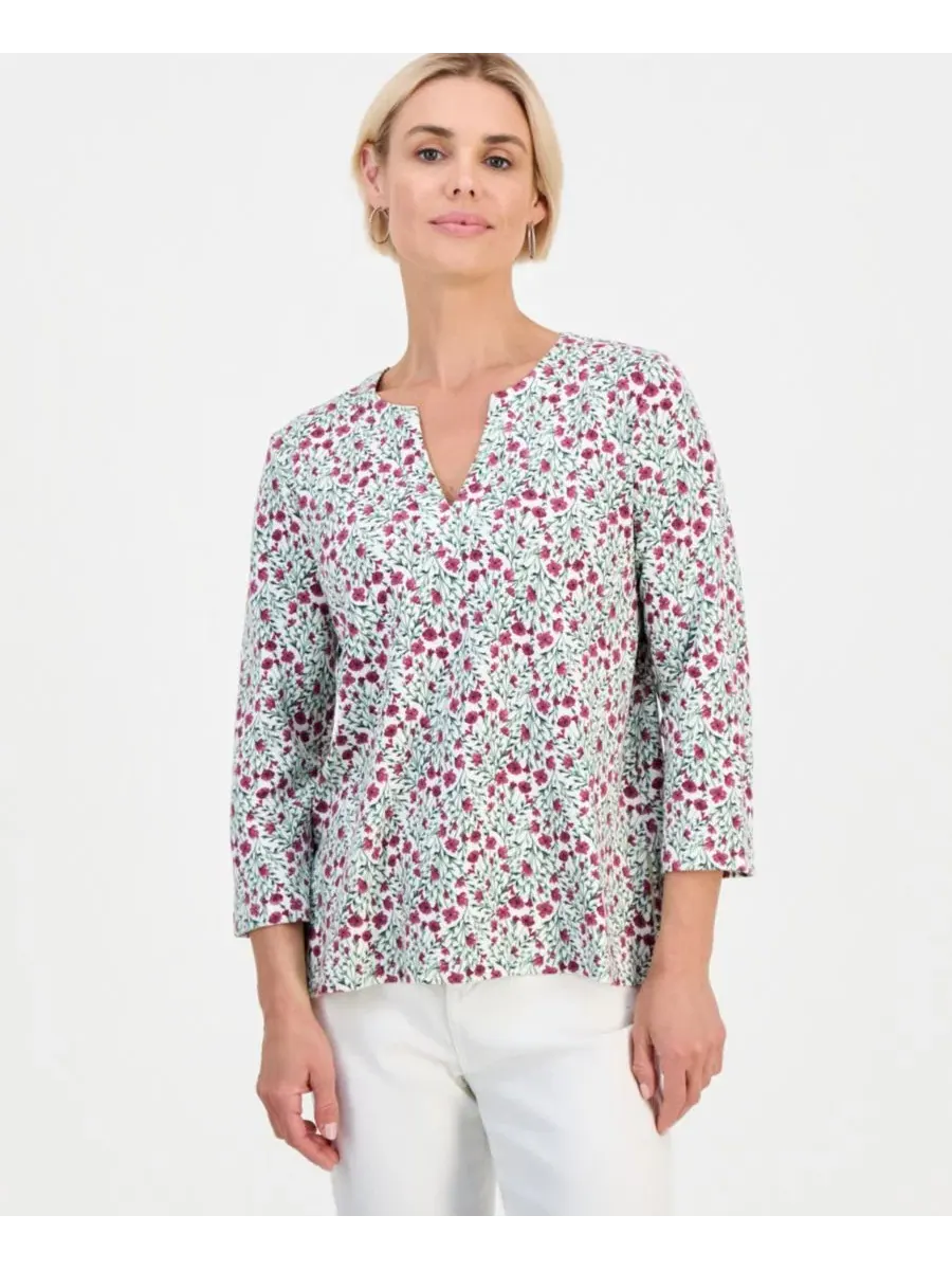 Туника с цветочным принтом, 3/4 рукава Style & Co, New Brickberry