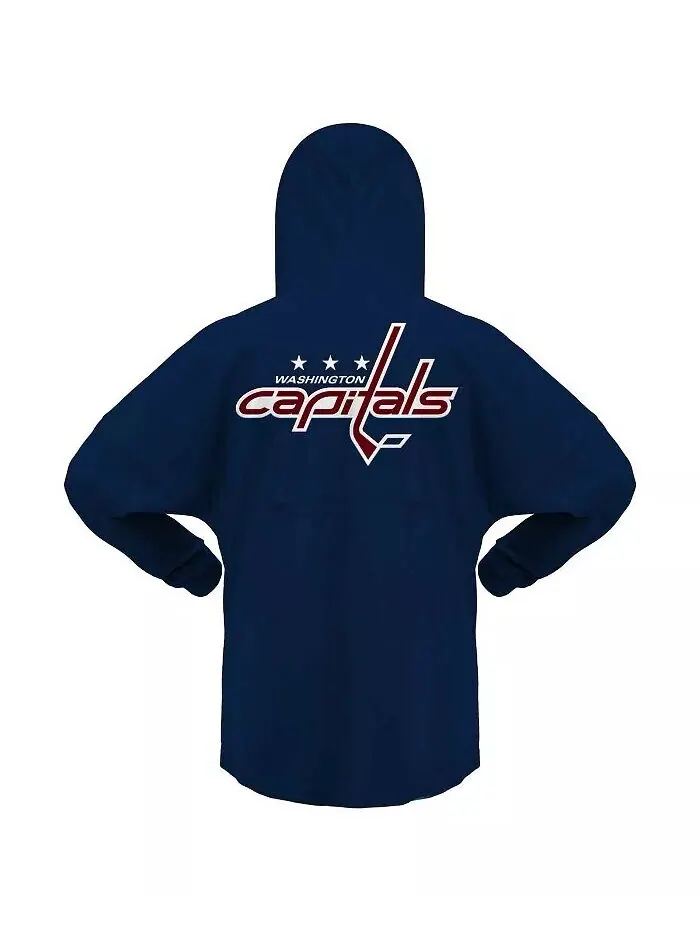 Женская темно-синяя футболка Washington Capitals Jersey Lace-Up с V-образным вырезом и длинным — изображение 3 из 3