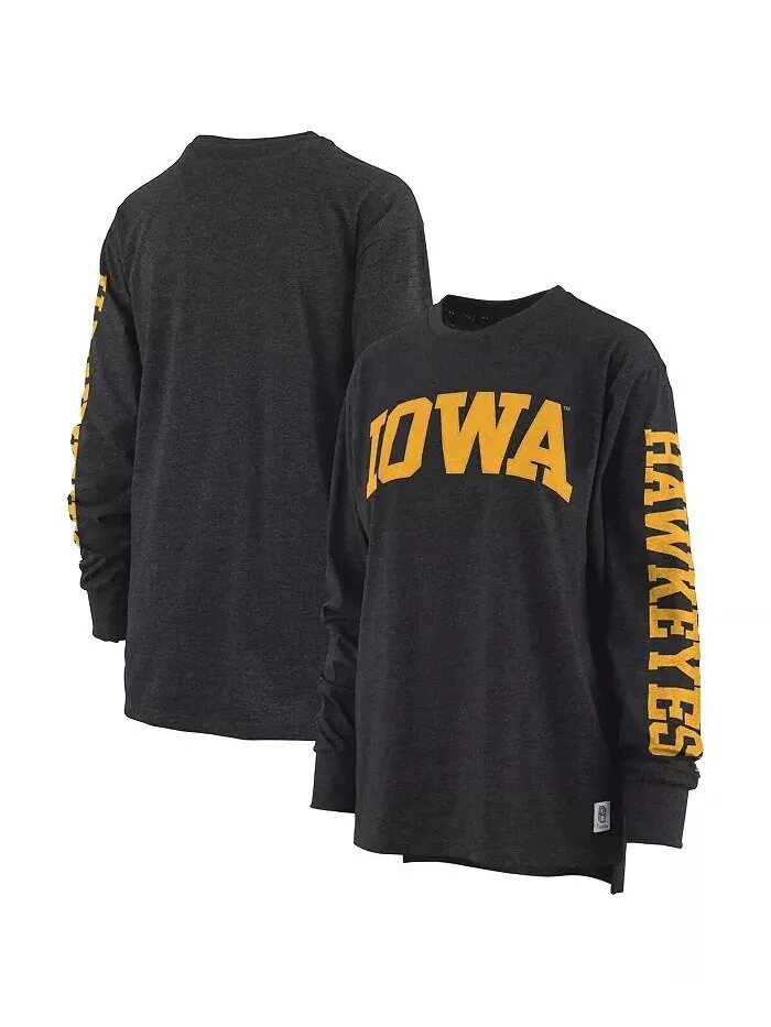 Женская футболка с длинным рукавом из чёрного меланжевого цвета Iowa Hawkeyes Two-Hit Canyon — изображение 1 из 4