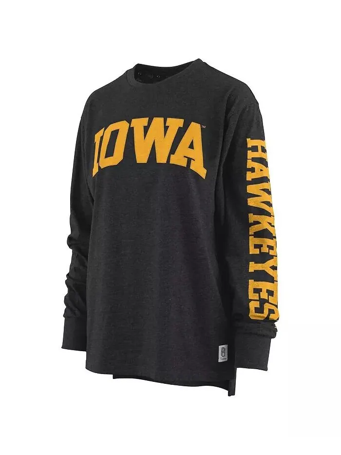 Женская футболка с длинным рукавом из чёрного меланжевого цвета Iowa Hawkeyes Two-Hit Canyon — изображение 3 из 4