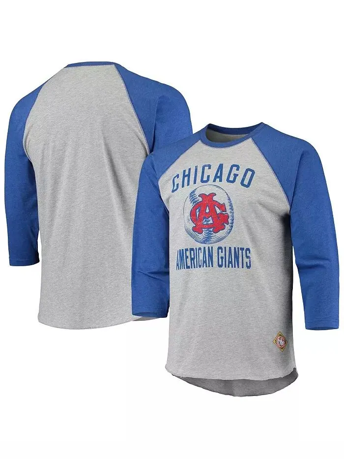 Мужская футболка Heather Grey, Royal Chicago American Giants Negro League с надписью реглан и — изображение 1 из 1