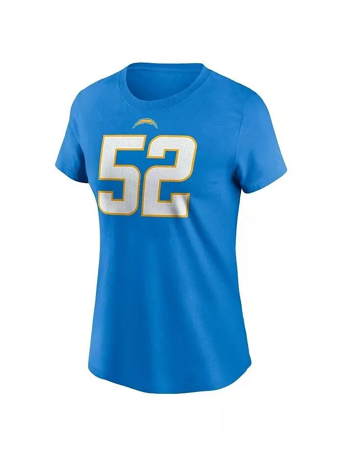Женская футболка Khalil Mack Powder Blue Los Angeles Chargers с именем и номером игрока Nike — изображение 2 из 2