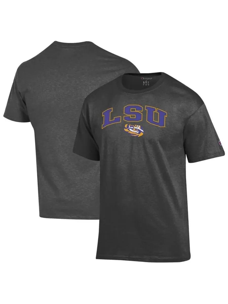 Champion Мужская футболка угольного цвета с логотипом LSU Tigers Arch Over Logo — изображение 1 из 3, темно-серый