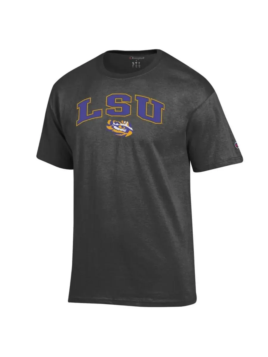 Champion Мужская футболка угольного цвета с логотипом LSU Tigers Arch Over Logo — изображение 2 из 3, темно-серый