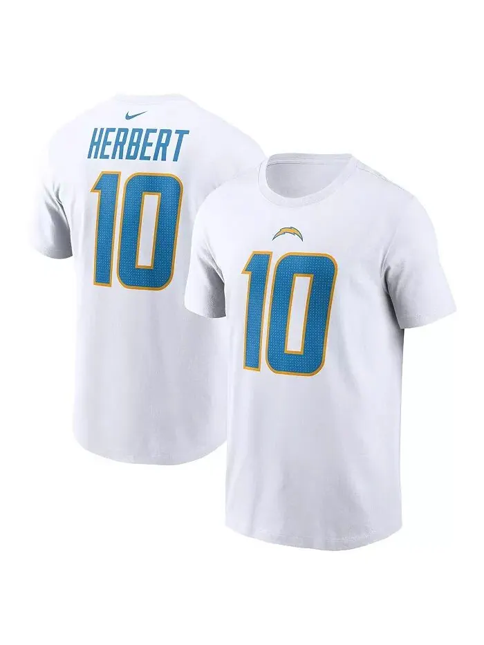 Мужская футболка Джастина Герберта Уайта с именем и номером игрока Los Angeles Chargers Nike — изображение 1 из 3