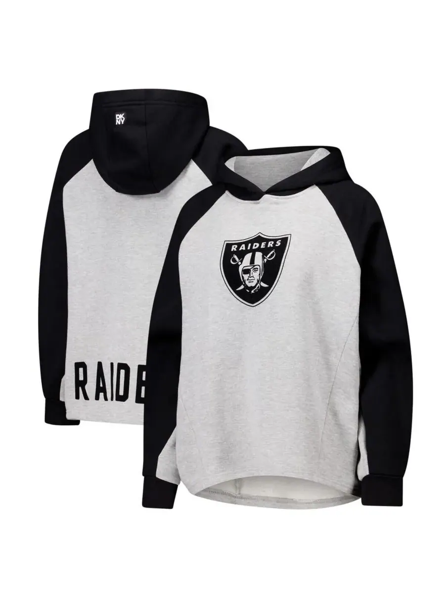 Женская укороченная толстовка с рукавами реглан DKNY Las Vegas Raiders Joy серого/черного цвета — изображение 1 из 3