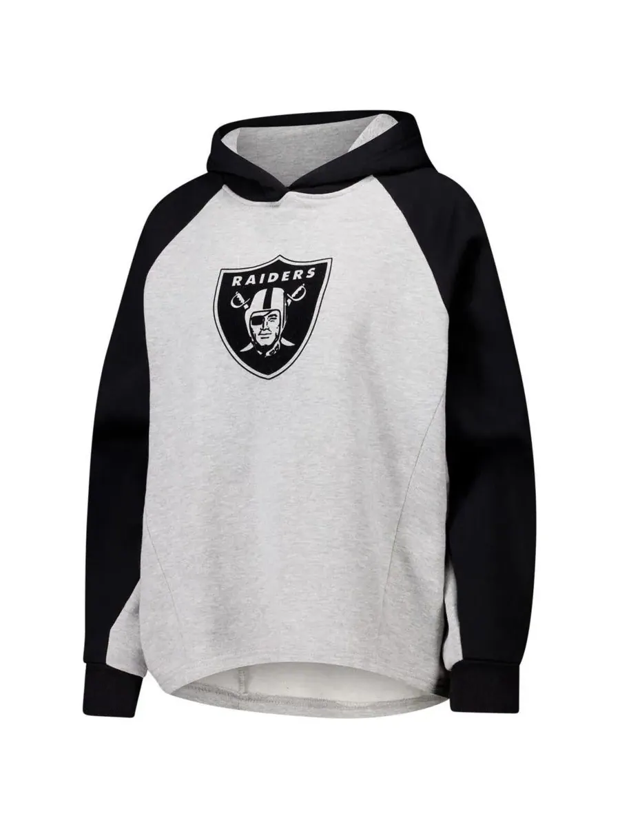 Женская укороченная толстовка с рукавами реглан DKNY Las Vegas Raiders Joy серого/черного цвета — изображение 3 из 3