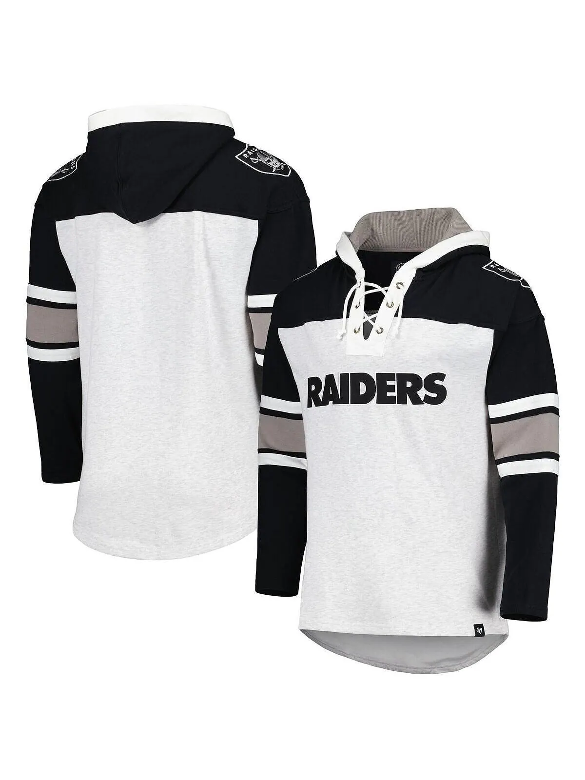 Мужская толстовка с капюшоном на шнуровке las vegas raiders heather grey gridiron на шнуровке '47 — изображение 1 из 4, серый