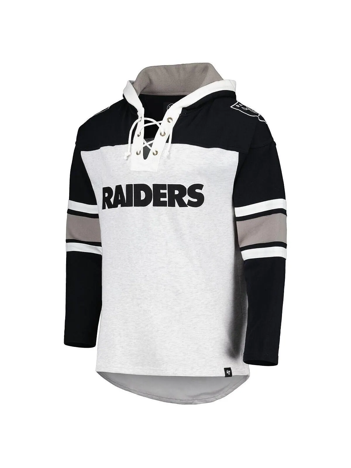 Мужская толстовка с капюшоном на шнуровке las vegas raiders heather grey gridiron на шнуровке '47 — изображение 4 из 4, серый