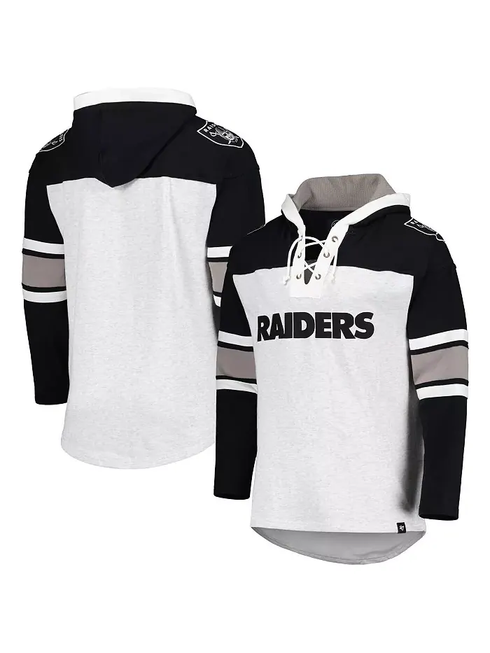 Мужская толстовка с капюшоном Las Vegas Raiders в сером цвете с эффектом меланжа, на шнуровке '47 — изображение 1 из 4