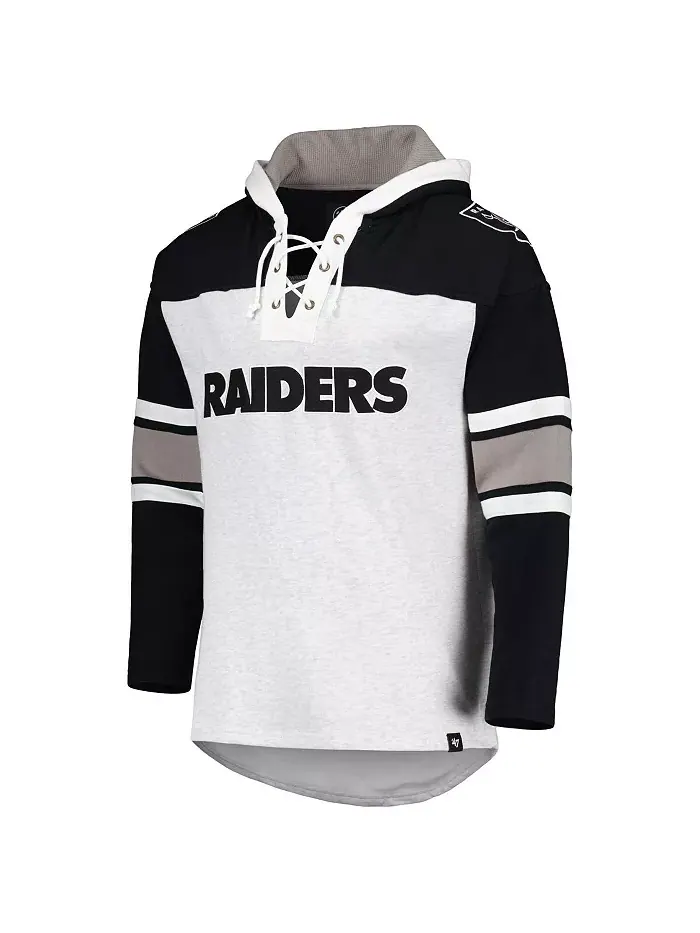 Мужская толстовка с капюшоном Las Vegas Raiders в сером цвете с эффектом меланжа, на шнуровке '47 — изображение 4 из 4