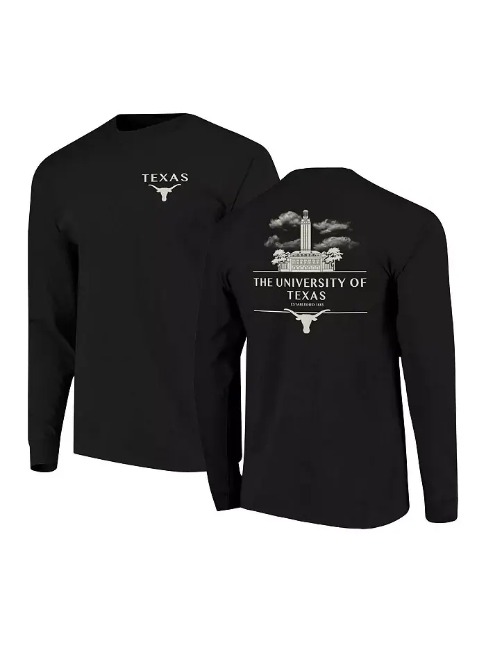 Мужская черная футболка с длинным рукавом Comfort Colors Texas Longhorns Campus Nights Image One