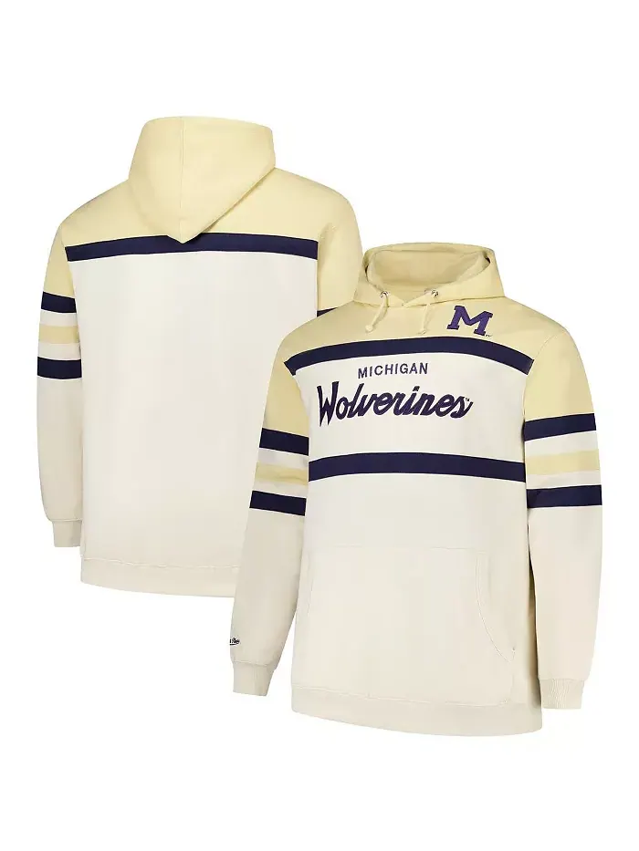Мужская кремовая толстовка с капюшоном Michigan Wolverines Big Tall Head Coach Mitchell & Ness — изображение 1 из 3