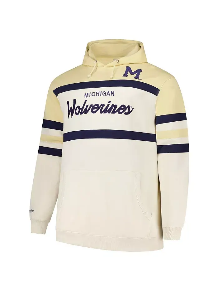 Мужская кремовая толстовка с капюшоном Michigan Wolverines Big Tall Head Coach Mitchell & Ness — изображение 2 из 3
