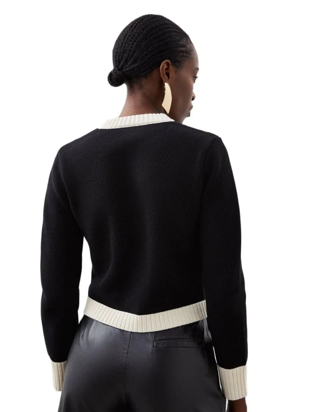 Женский укороченный вязаный кардиган свободного кроя из хлопка Karen Millen, Mono — изображение 3 из 8