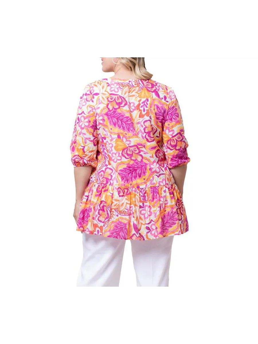 Женская туника большого размера Oasis с V-образным вырезом Kiyonna, Artful tropical print — изображение 4 из 5