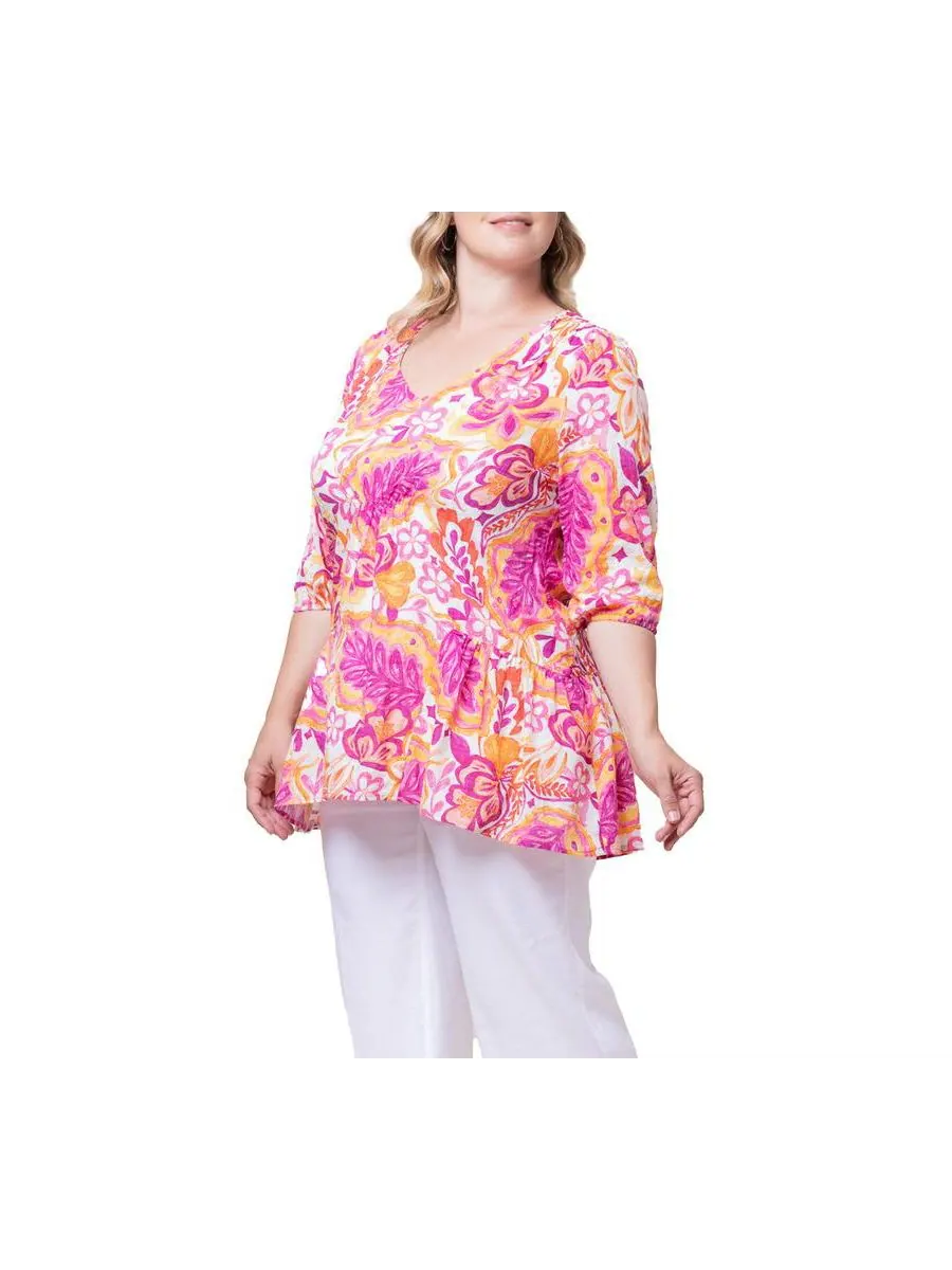 Женская туника большого размера Oasis с V-образным вырезом Kiyonna, Artful tropical print — изображение 5 из 5