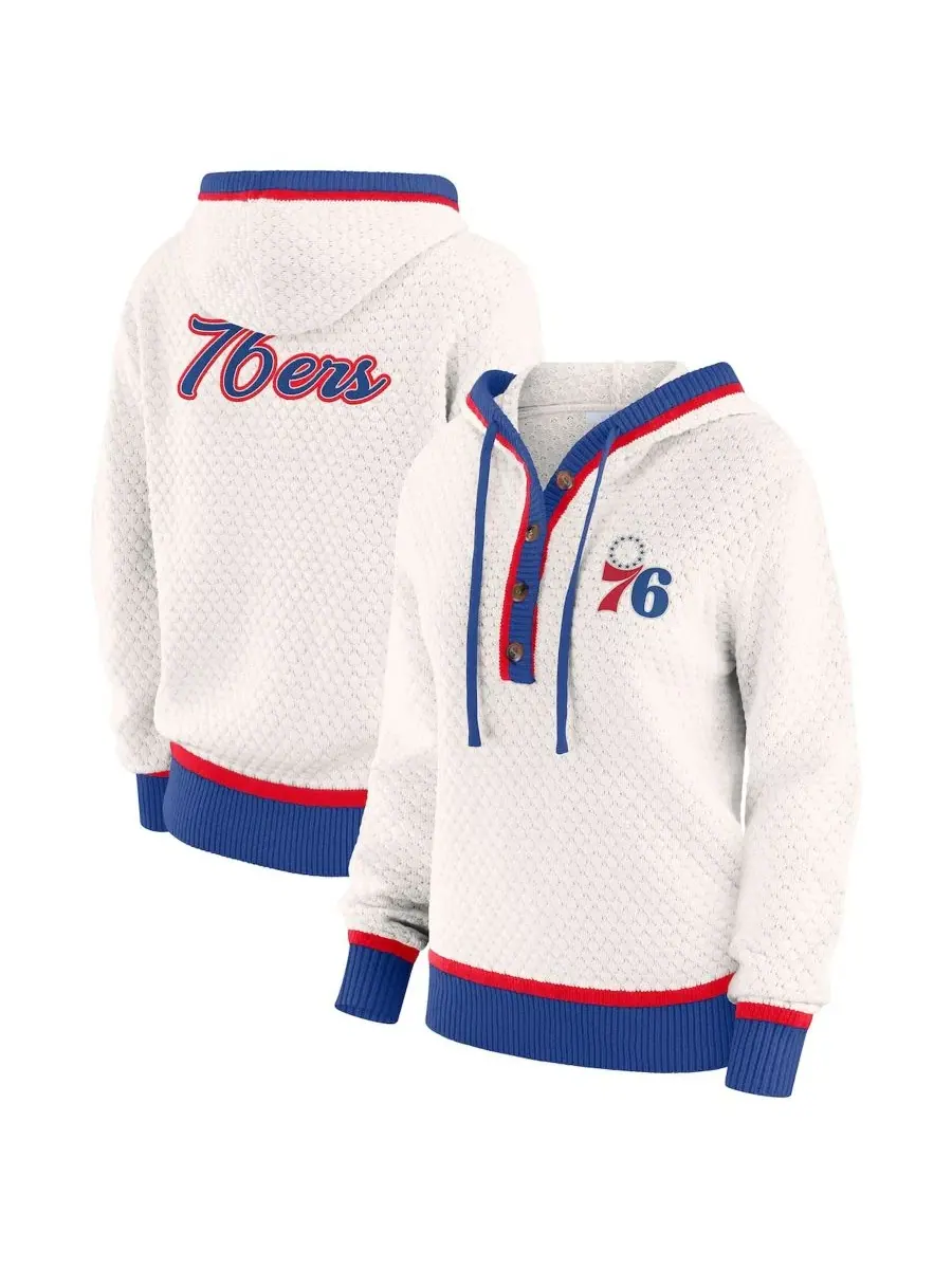 Худи с капюшоном и принтом Philadelphia 76ers, модель Hoodie Sweater WEAR by Erin Andrews — изображение 1 из 5, бежевый