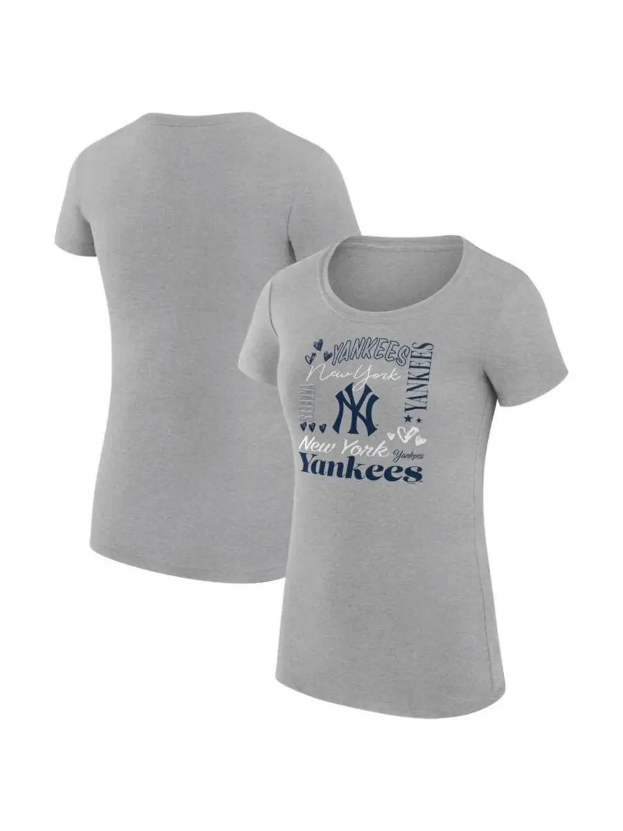 Футболка с принтом Super-Slim Fit New York Yankees Collage Graphic G-III 4Her by Carl Banks — изображение 1 из 5, серый