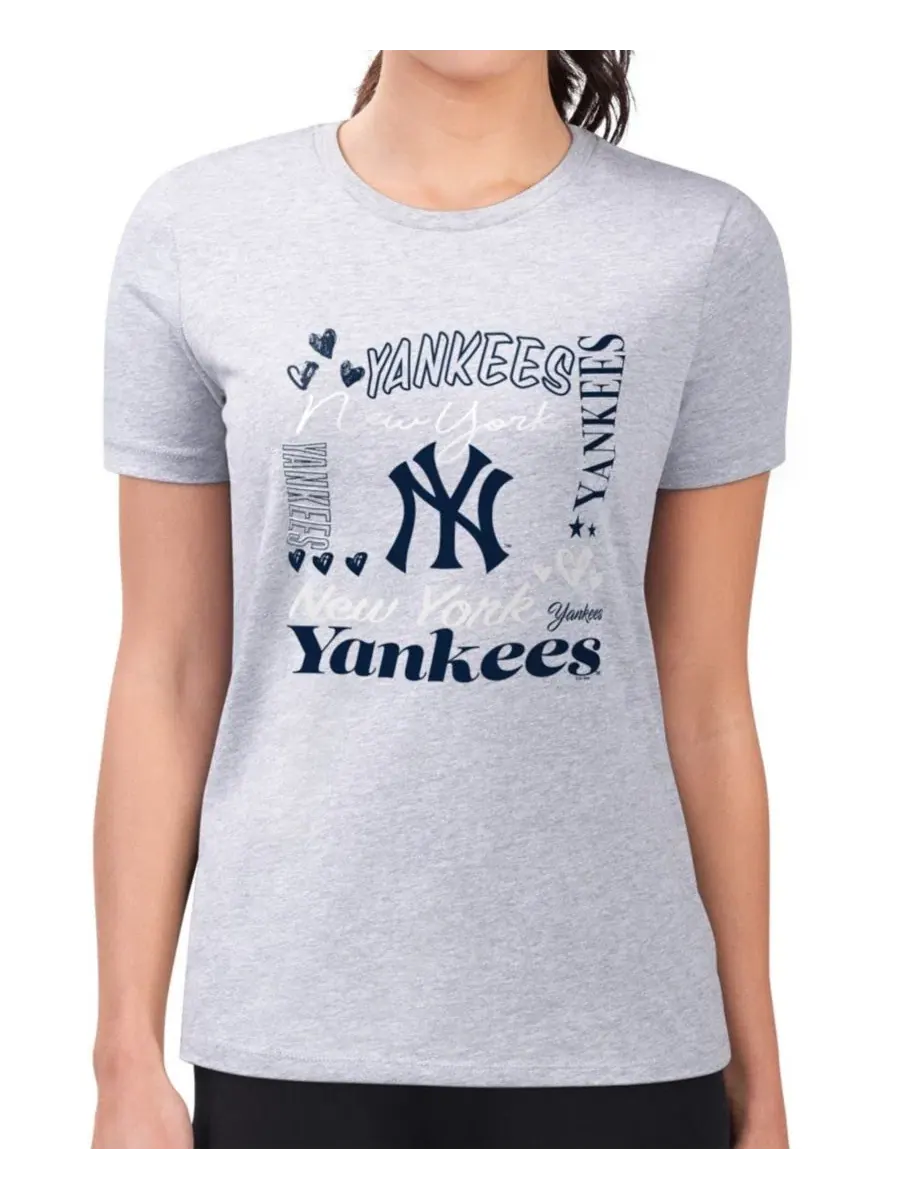 Футболка с принтом Super-Slim Fit New York Yankees Collage Graphic G-III 4Her by Carl Banks — изображение 4 из 5, серый