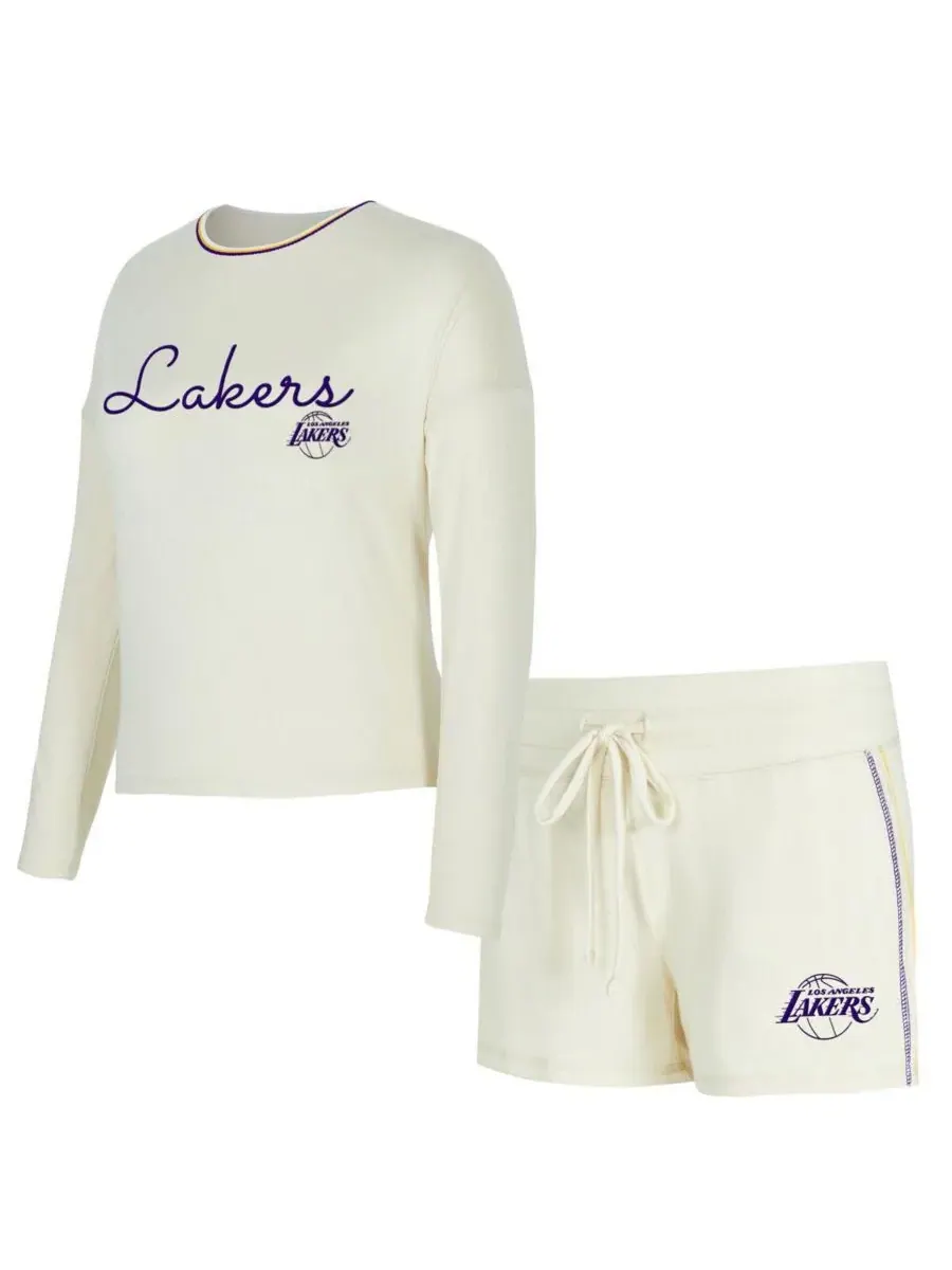 Concepts Sport Женский комплект из двух предметов: кремовый трикотажный топ с длинными рукавами и — изображение 1 из 5