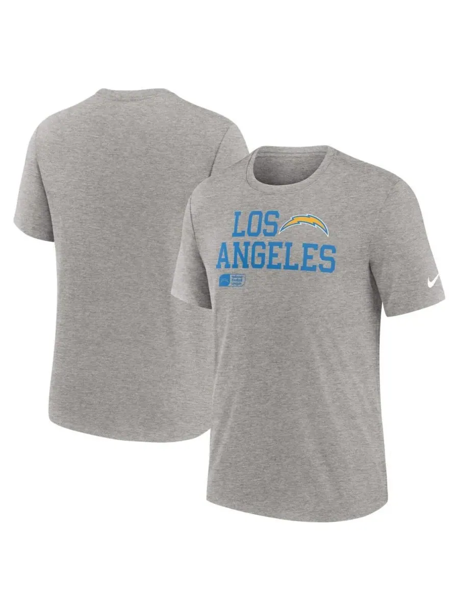 Nike Мужская футболка Los Angeles Chargers Overlap Lockup Tri-Blend серого цвета — изображение 1 из 3, серый