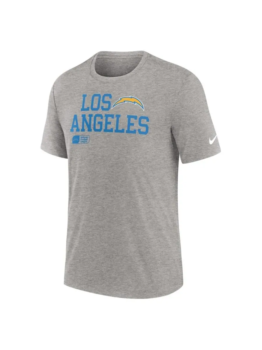 Nike Мужская футболка Los Angeles Chargers Overlap Lockup Tri-Blend серого цвета — изображение 3 из 3, серый
