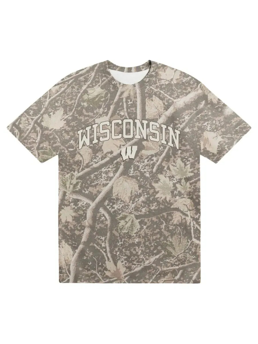 Футболка мужская с принтом Camo Wisconsin Badgers Back Bay Heavyweight Uscape Apparel — изображение 1 из 1, камуфляж