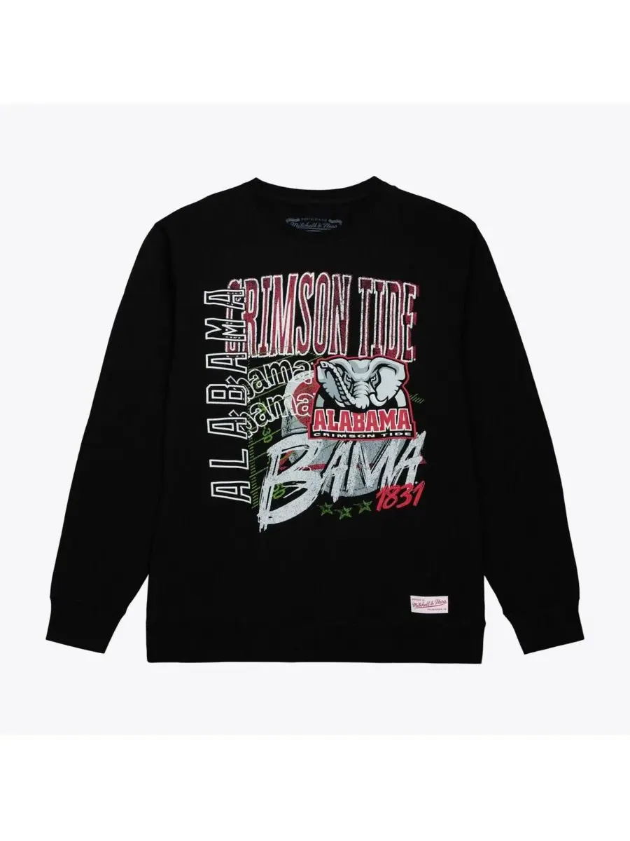 Mitchell & Ness Мужская черная флисовая толстовка с круглым вырезом Alabama Crimson Tide Half Time — изображение 1 из 5